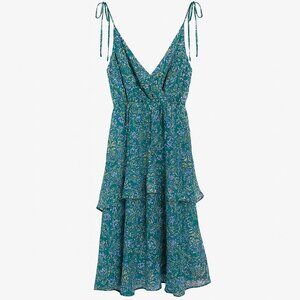 Lulus Floral Midi Dress Tiered Tie Straps Size S Teal Green Blue